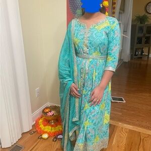 Elegant Turquoise and Yellow Women's Dress